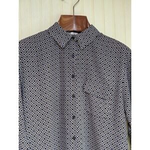 Pleione Shirt Womens Small Black Geometric Button Front Long Sleeve Blouse Top